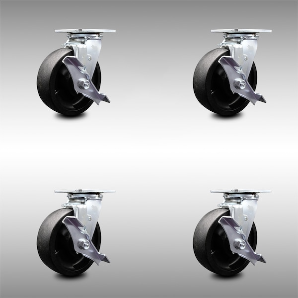 6 Inch SS Glass Filled Nylon Caster Set with Ball Bearings and Brake/Swivel Lock